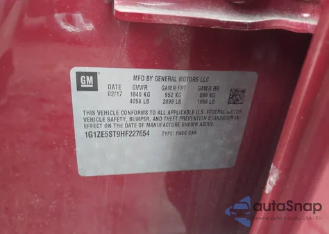 2017 Chevrolet Malibu 1Lt из США, поврежденный, VIN 1G1ZE5ST9HF227654